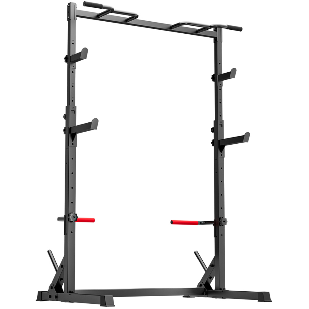 RATTRIX Adjustable Squat Power Rack with Pull Up Bar and Spotter Arms in Black