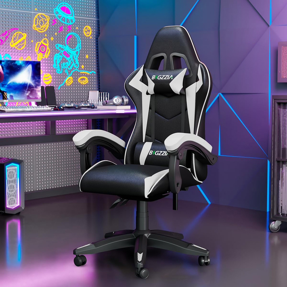 Rattrix White Ergonomic High Back Gaming Chair with Bluetooth 5.3 Stereo Speakers