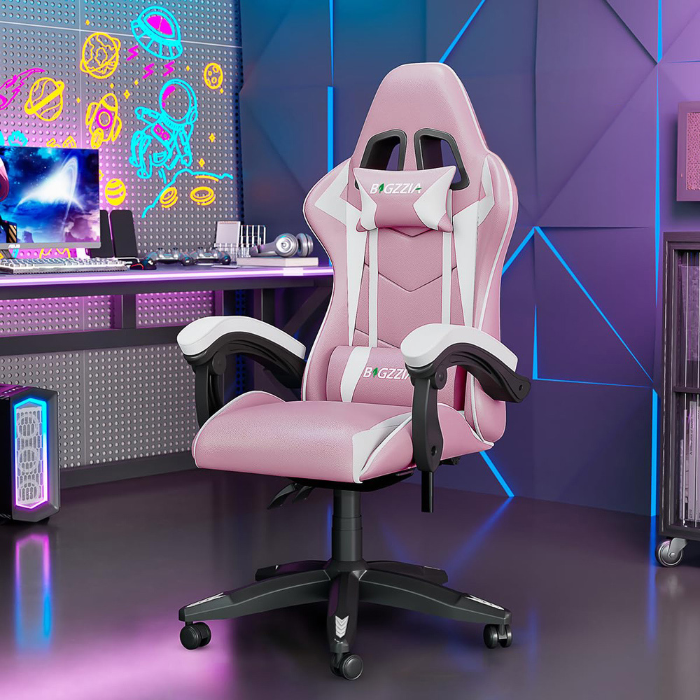 Rattrix Pink Ergonomic High Back Gaming Chair with Bluetooth 5.3 Stereo Speakers