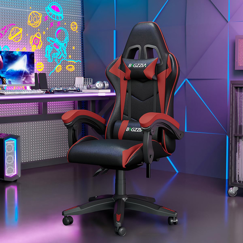 Rattrix Red Ergonomic High Back Gaming Chair with Bluetooth 5.3 Stereo Speakers