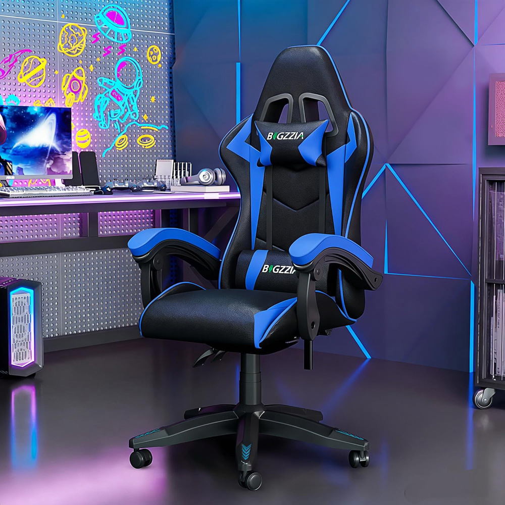 Rattrix Blue Ergonomic High Back Gaming Chair with Bluetooth 5.3 Stereo Speakers