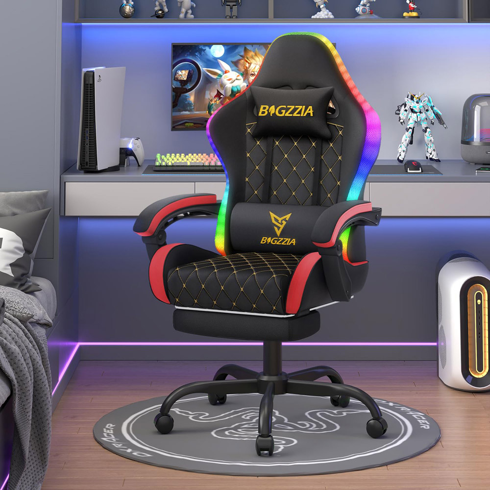 Rattrix Red Reclining RGB Gaming Chair with LED Lights and Footrest