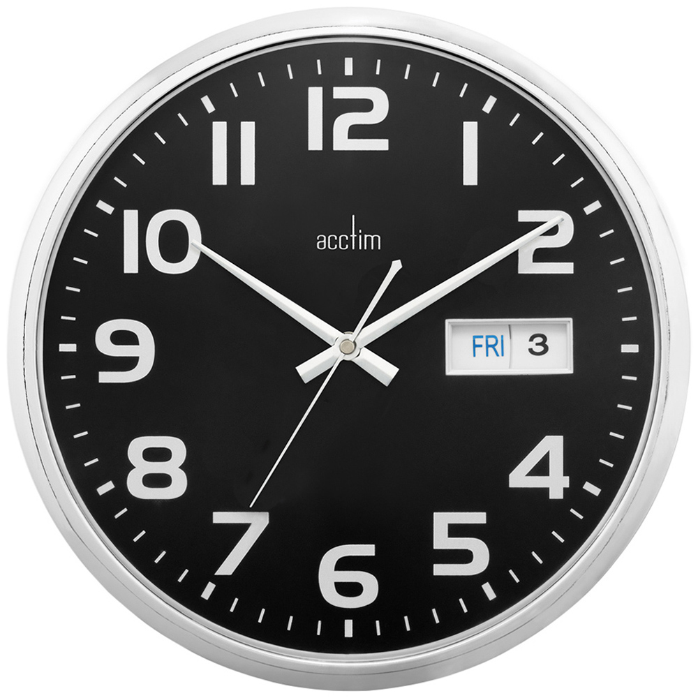 Acctim Supervisor Chrome and Black Bold Wall Clock with Date 32cm