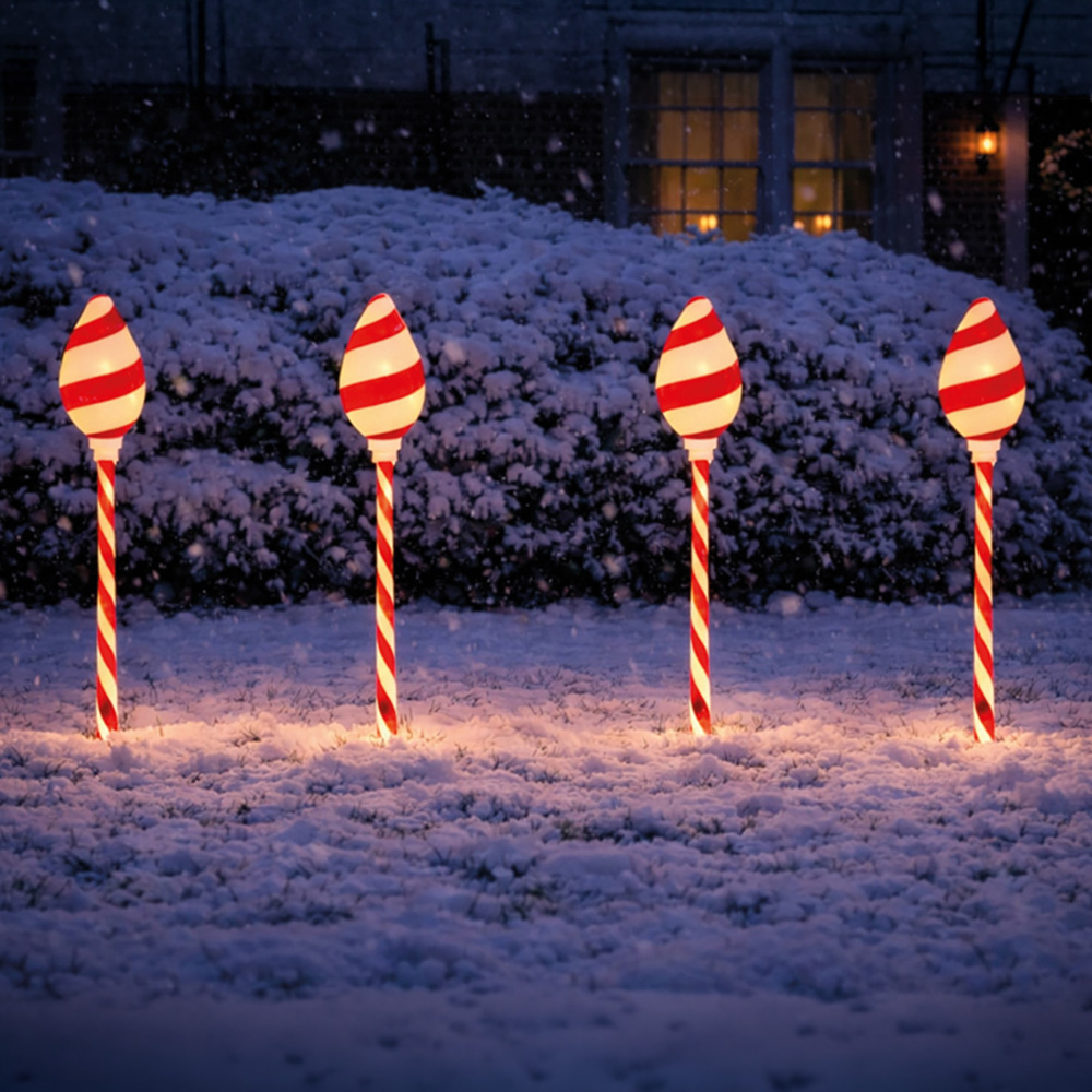 Xmas Haus 16 Warm White LED Conical Christmas Candy Cane Stake Light 4 Pack