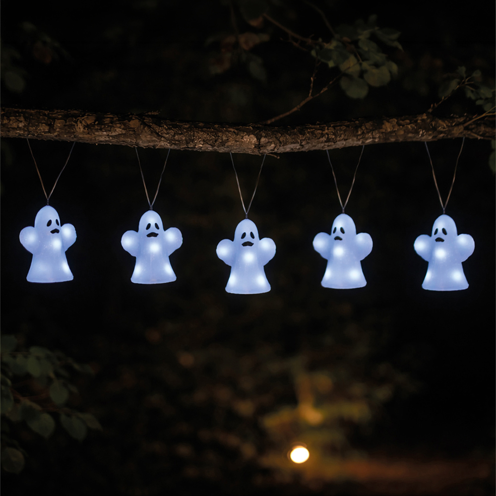 FXLab 8 White LED Acrylic Ghost Outdoor Halloween Decoration Set of 5