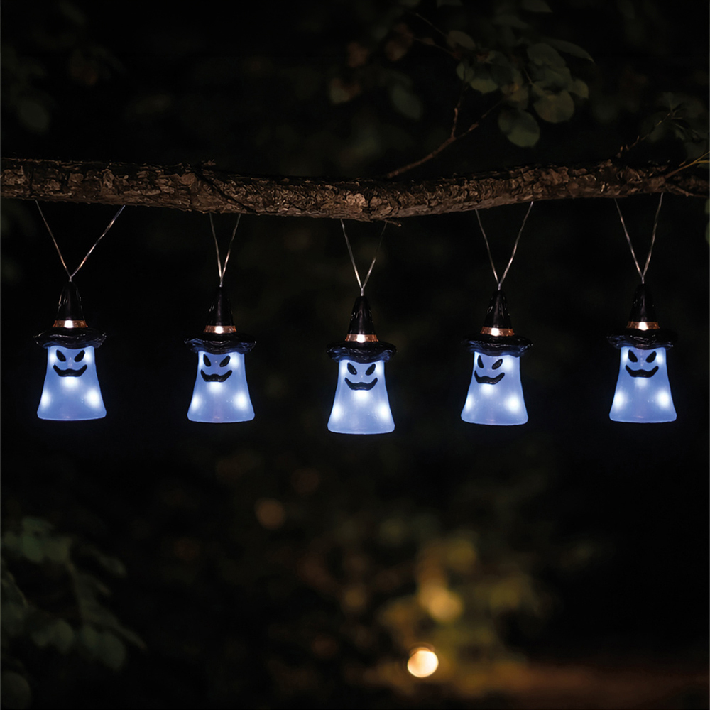 FXLab 8 White LED Acrylic Ghost Outdoor Halloween Decoration Set of 5