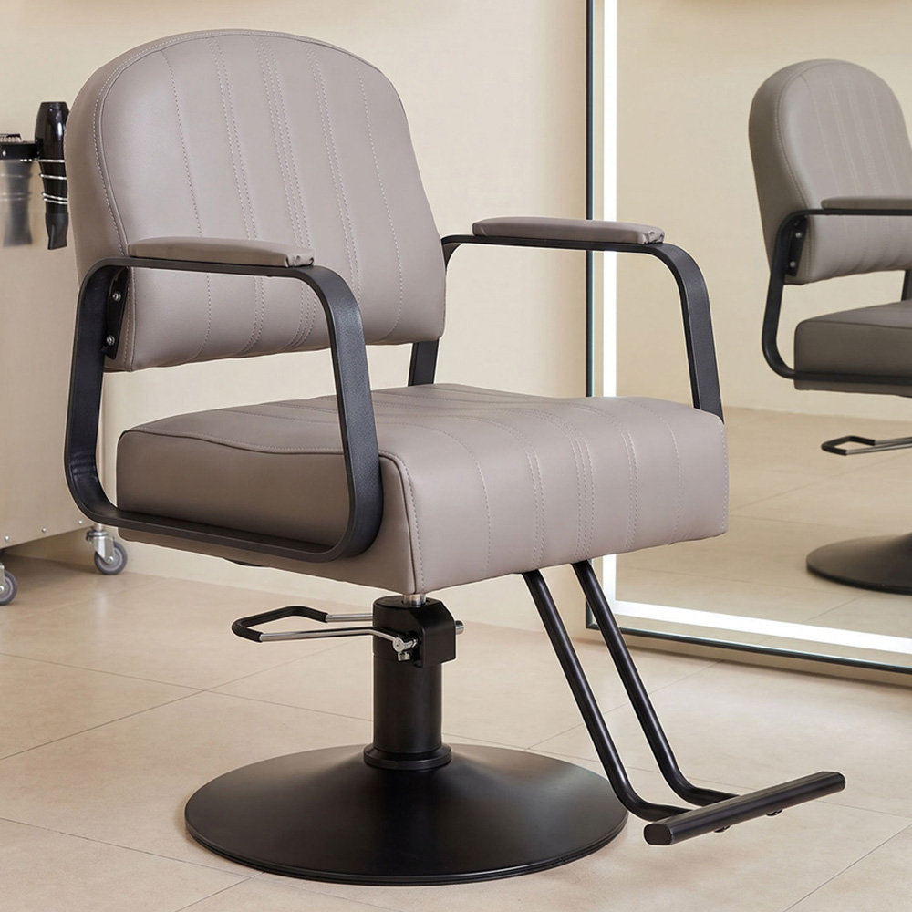 Living and Home Grey and Black Swivel Base Salon Barber Chair with Hydraulic Lift