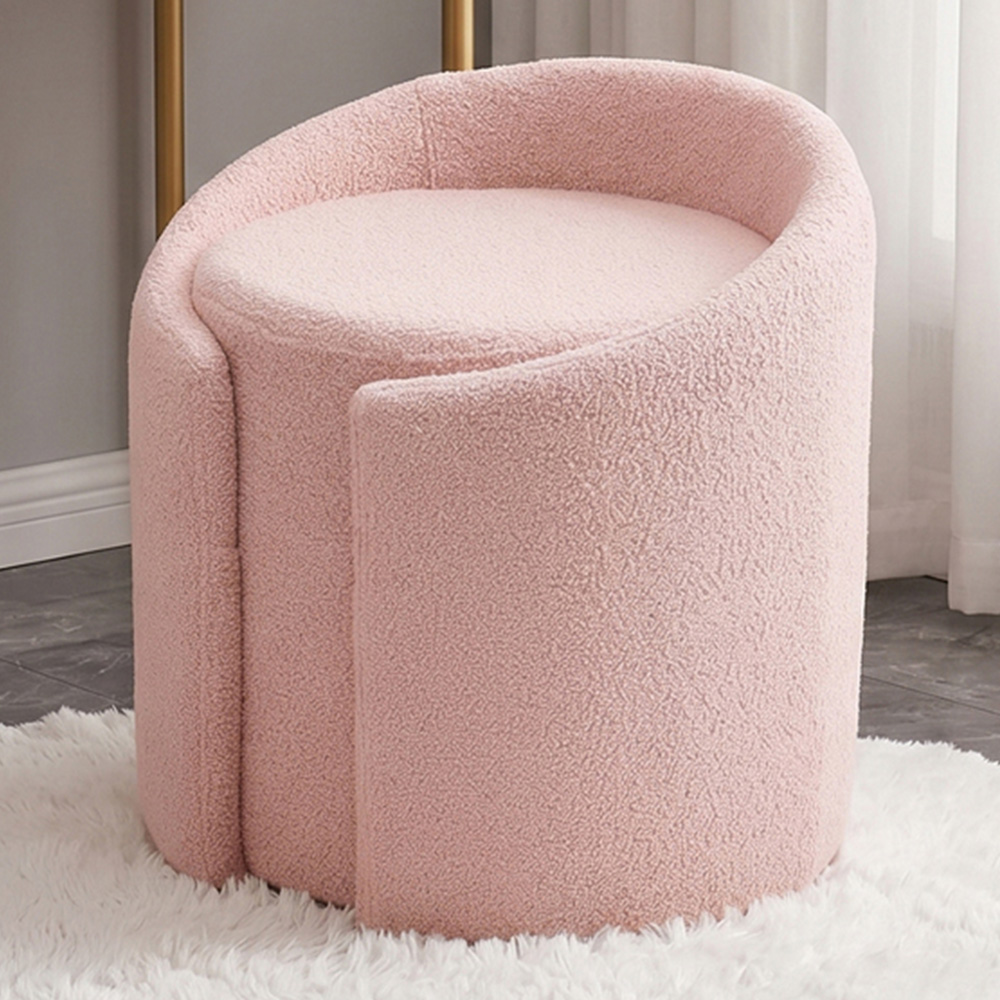 Living and Home Pink Teddy Fleece Round Tub Vanity Stool