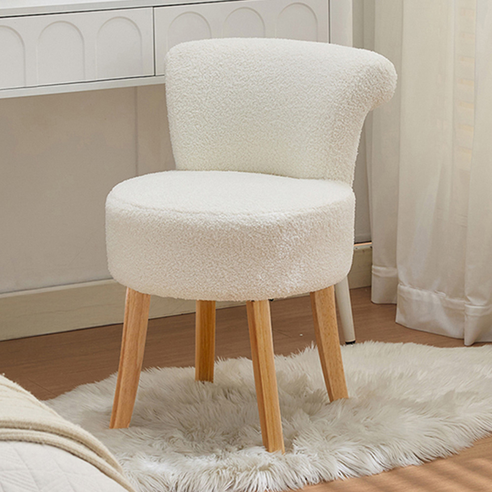 Living and Home White Teddy Fleece Curved Backrest Vanity Stool