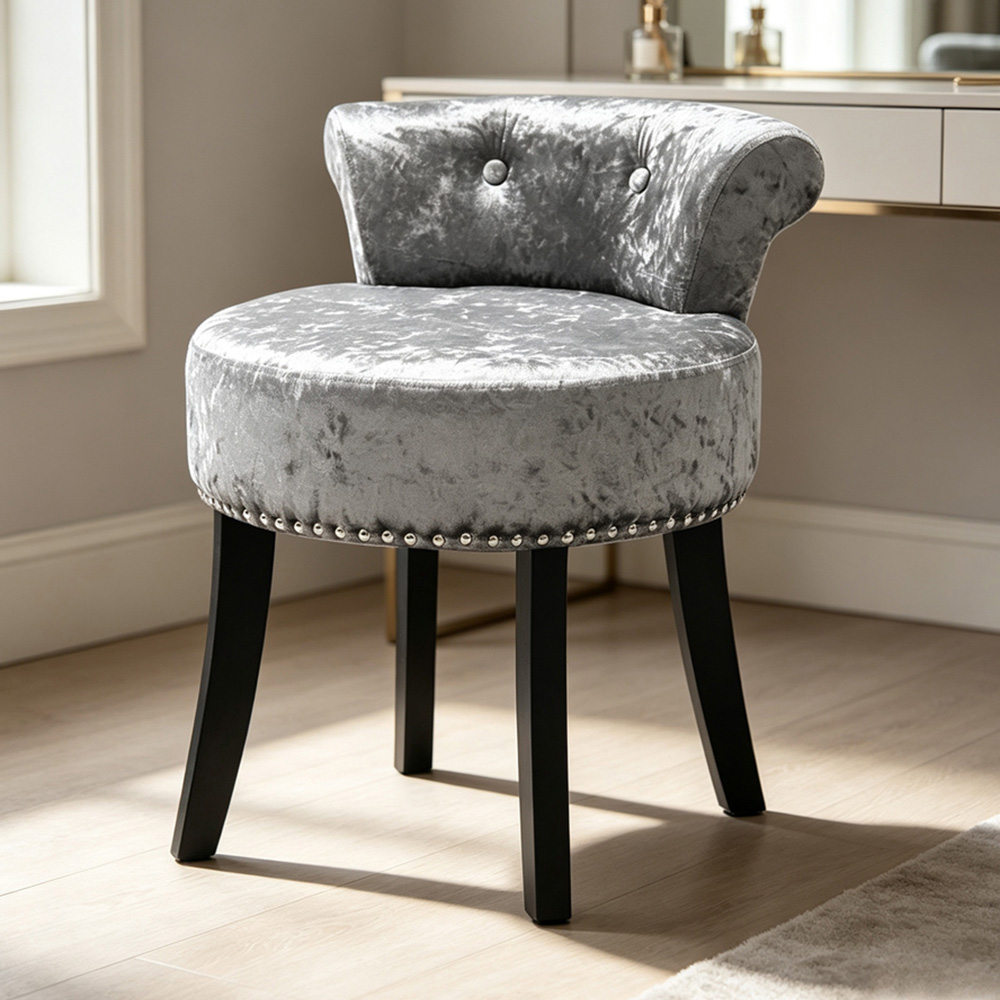 Living and Home Silver and Grey Ice Velvet Button Tufted Vanity Chair
