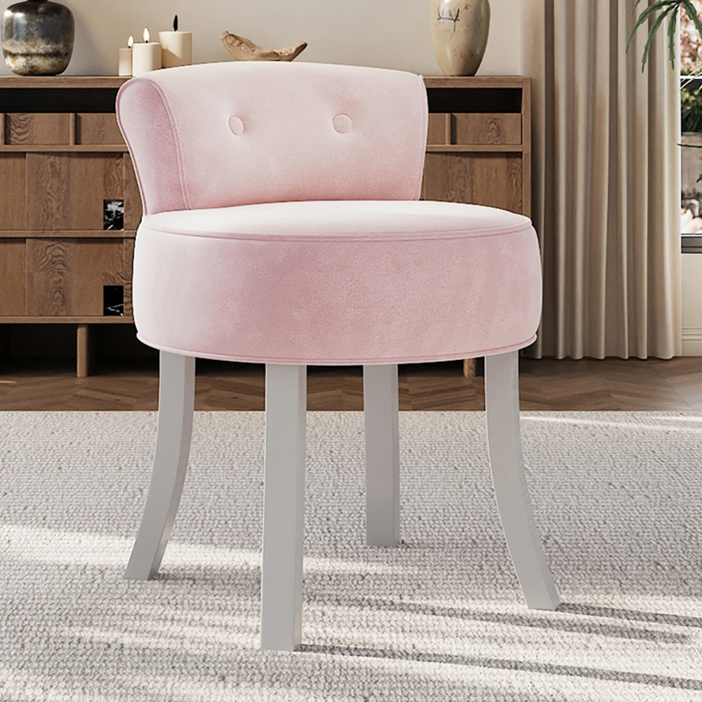 Living and Home Light Pink Chenille Button Tufted Dressing Table Stool
