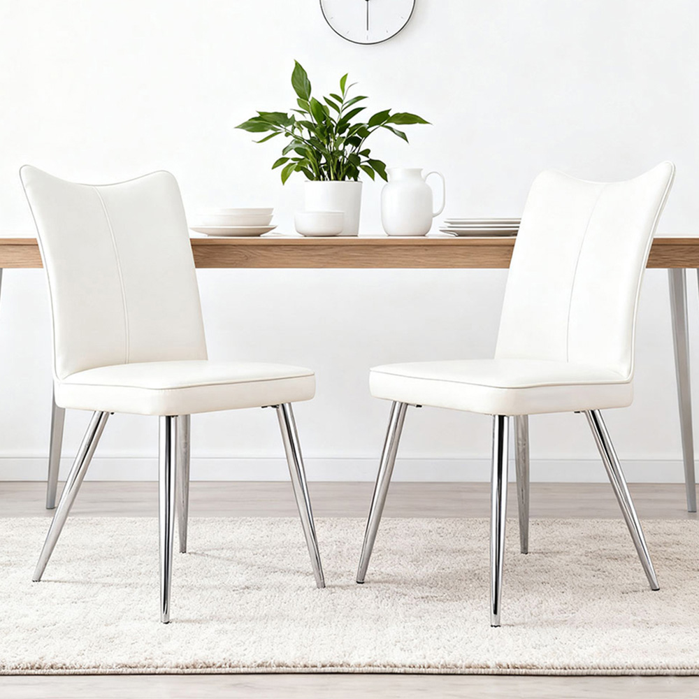 Living and Home Set of 2 White PU Leather High Backrest Dining Chair