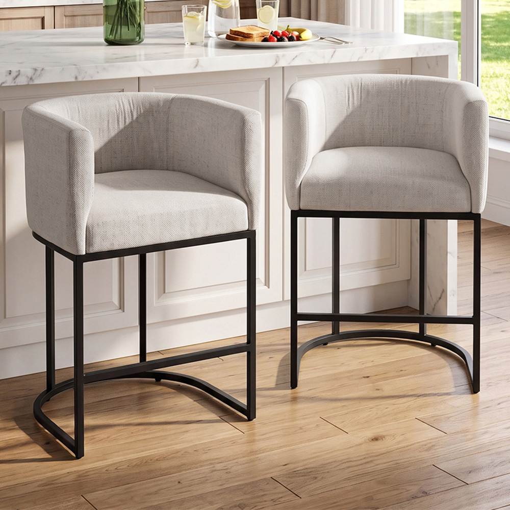 Living and Home Beige Chenille Bar Stool with Armrest Set of 2
