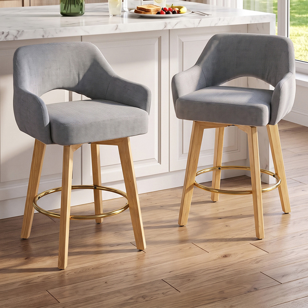 Living and Home Grey Chenille Swivel Bar Stool with Footrest Set of 2