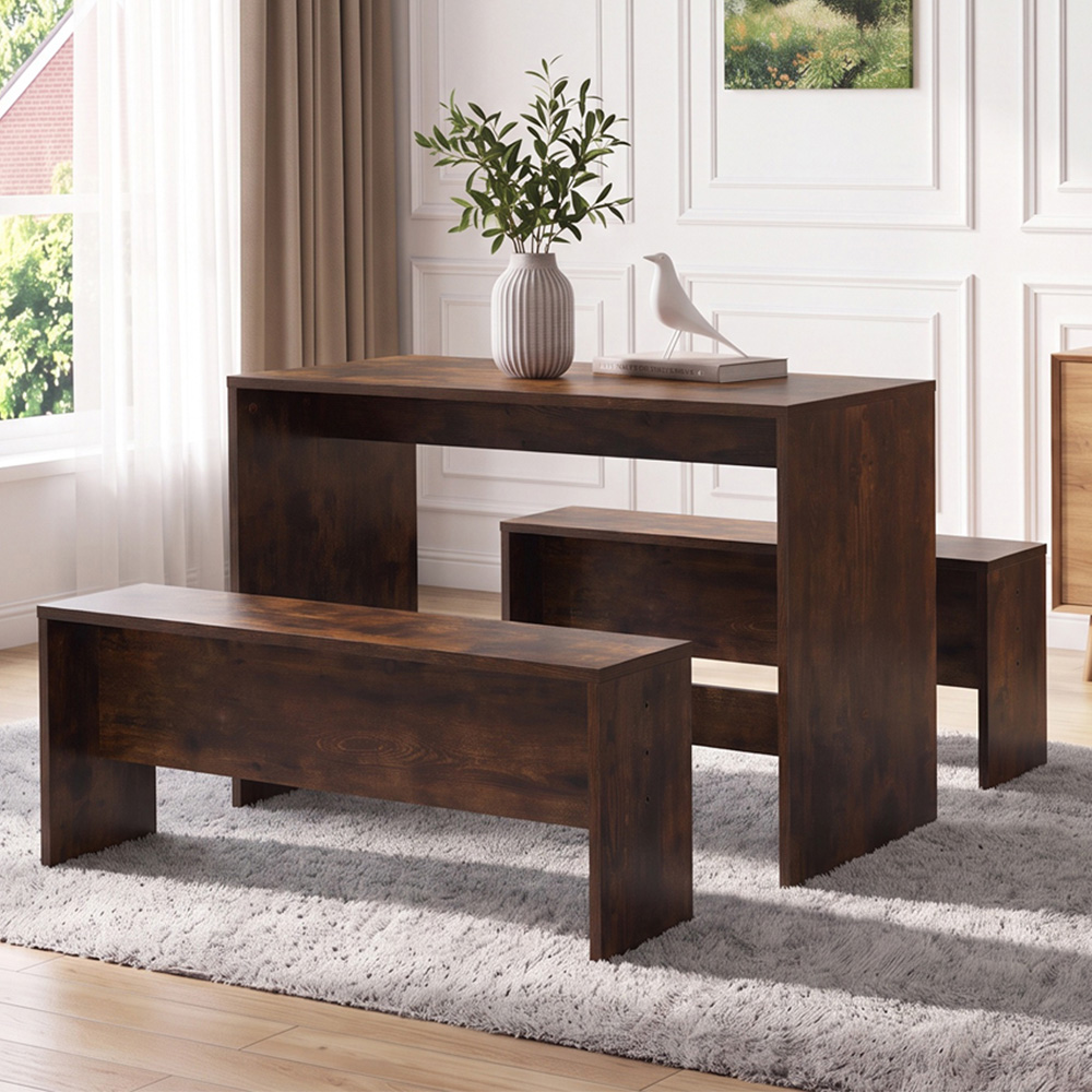 Living and Home 2 Seater Dining Bench Set Brown Wood Grain