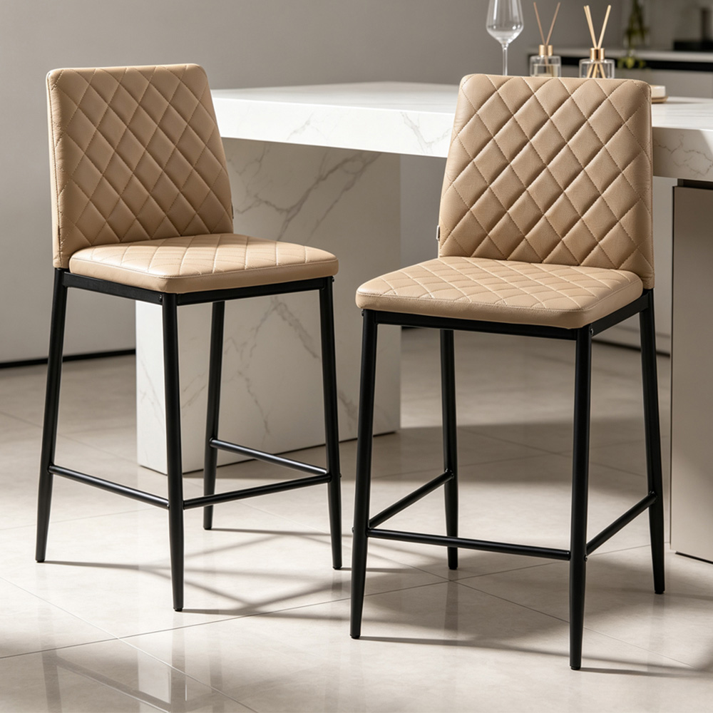 Living and Home Camel PU Leather Diamond Stitched Bar Stool Set of 2