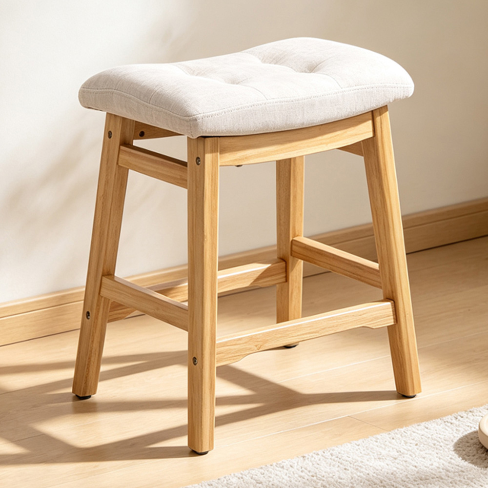 Living and Home Beige Chenille Wooden Base Bar Stool Set of 2