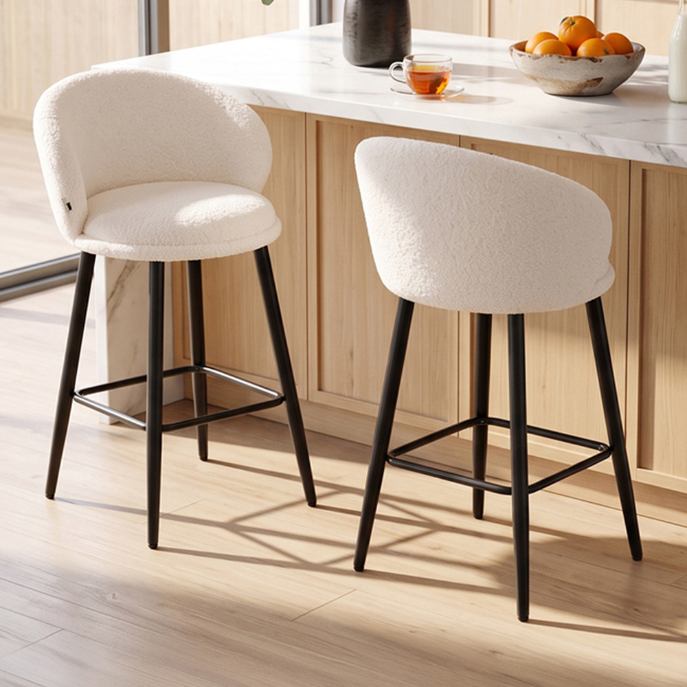 Living and Home White Sherpa Fleece Curved Backrest Bar Stool Set of 2