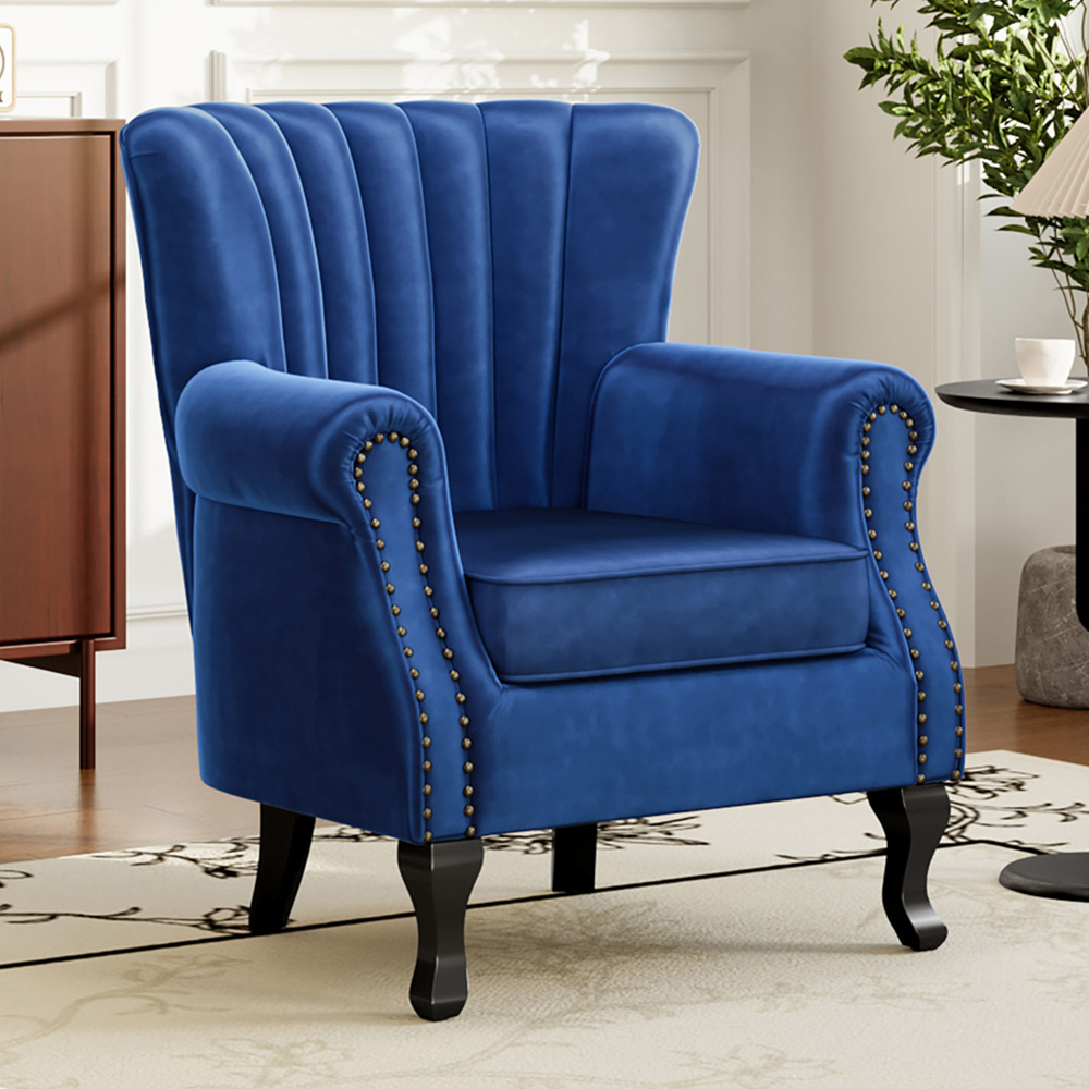 Living and Home Dark Blue Vintage Armchair with Rubberwood Legs