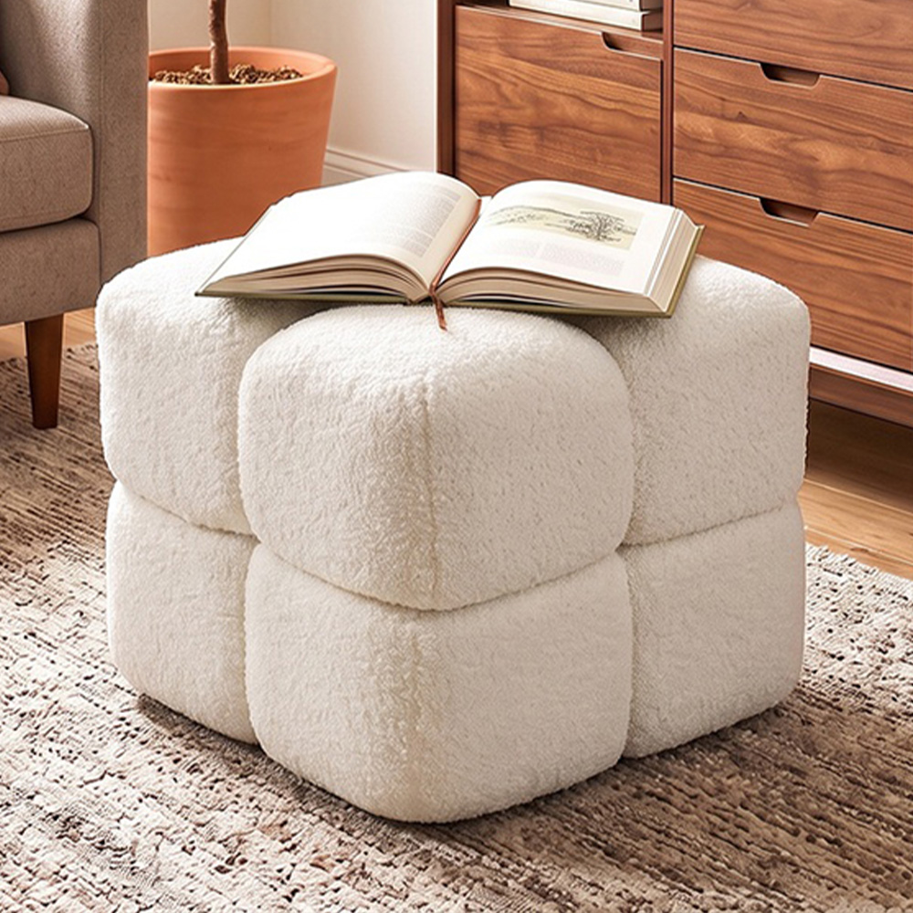 Living and Home White Teddy Fleece Segmented Storage Ottoman with Lift-Up Lid