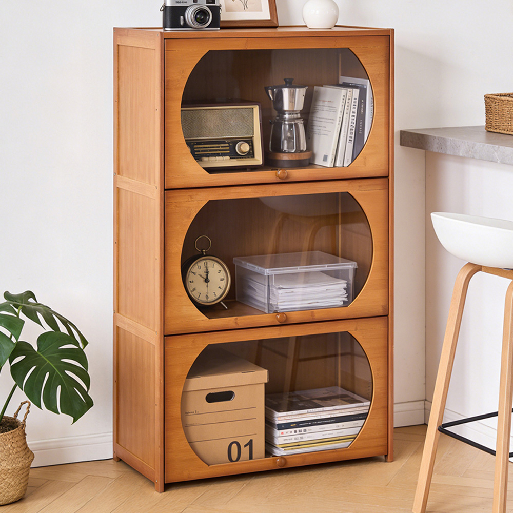 Living and Home 3 Acrylic Door Brown Bamboo Bookcase