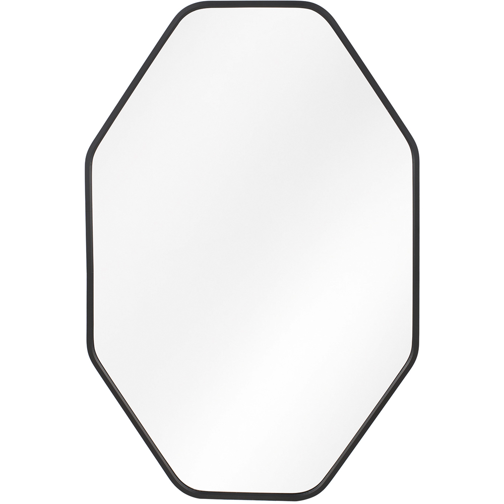 Living and Home Black Hexagonal Aluminium Framed HD Float Glass Bathroom Mirror with Bar 50 x 70cm