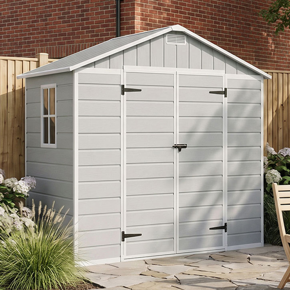 Living and Home 8 x 4ft Smokey Grey Wood Grain Plastic Apex Storage Shed