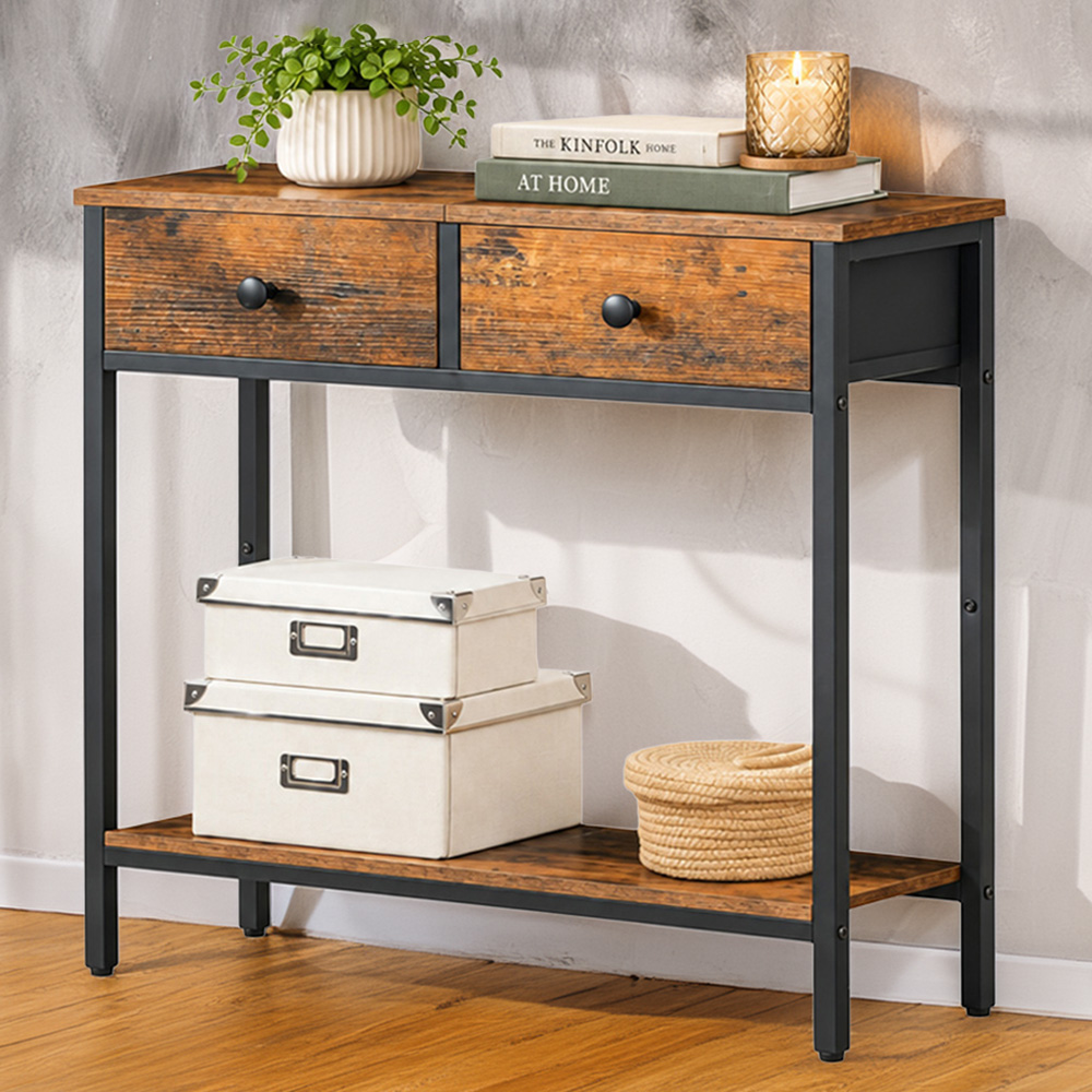 Modcraft 2 Drawer Single Shelf Rustic Brown Console Table