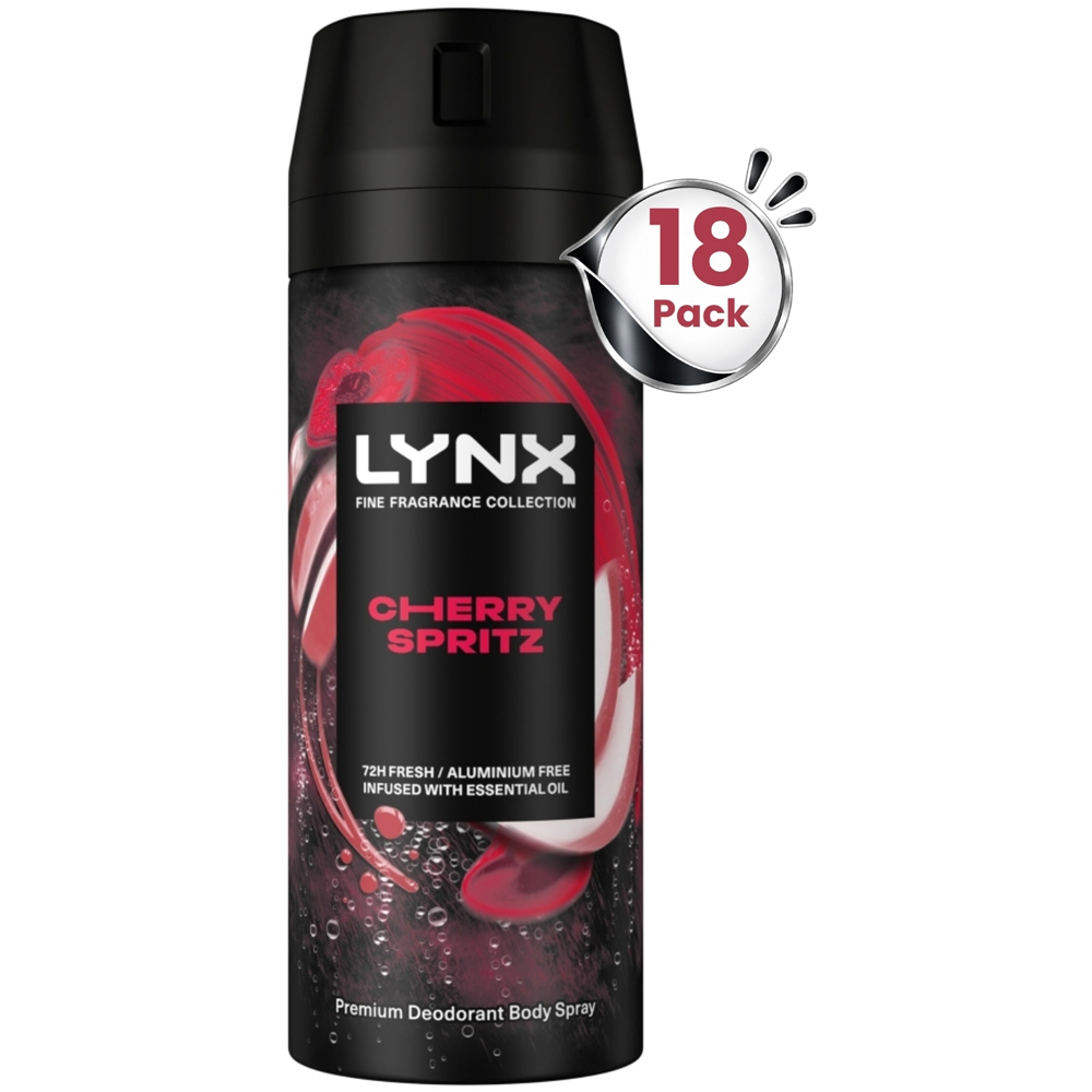 Lynx Fine Fragrance Men's Cherry Spritz 72H Freshness Deodorant Body Spray 150ml 18 Pack