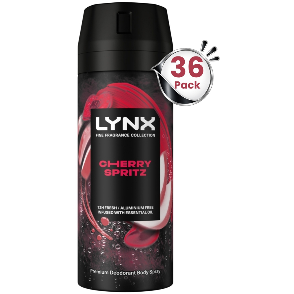 Lynx Fine Fragrance Men's Cherry Spritz 72H Freshness Deodorant Body Spray 150ml 36 Pack