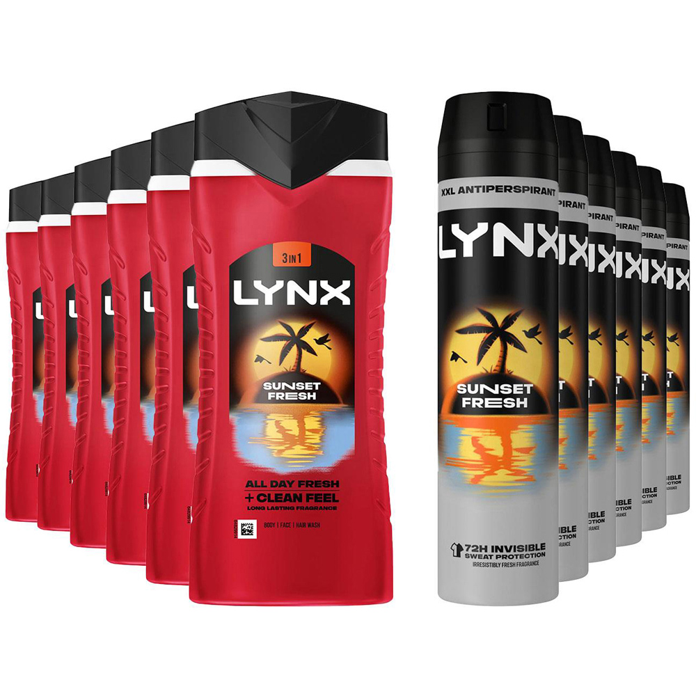 Lynx Sunset Fresh Body Wash 500ml and XXL Anti-Perspirant Spray Bundle 6 Pack