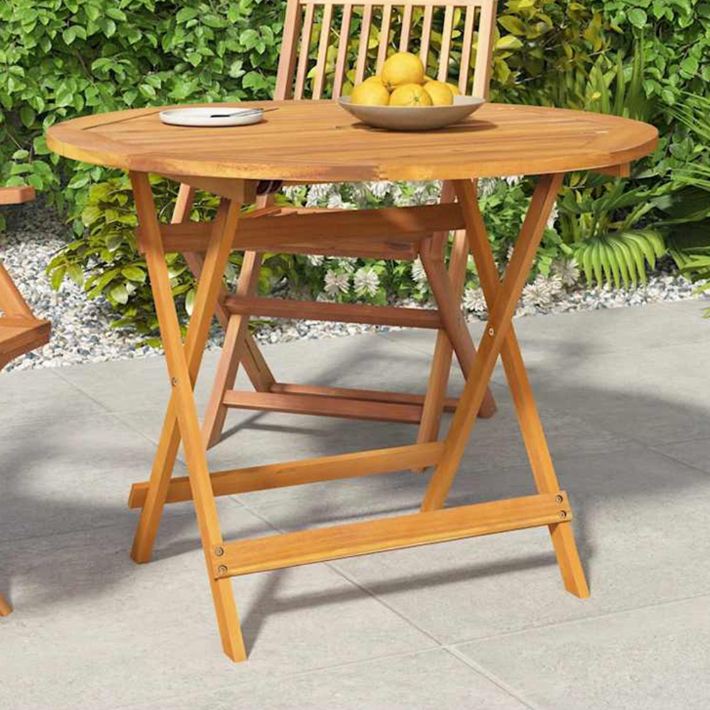 Walplus 2 Seater Foldable Solid Wood Acacia Garden Table with Parasol Hole