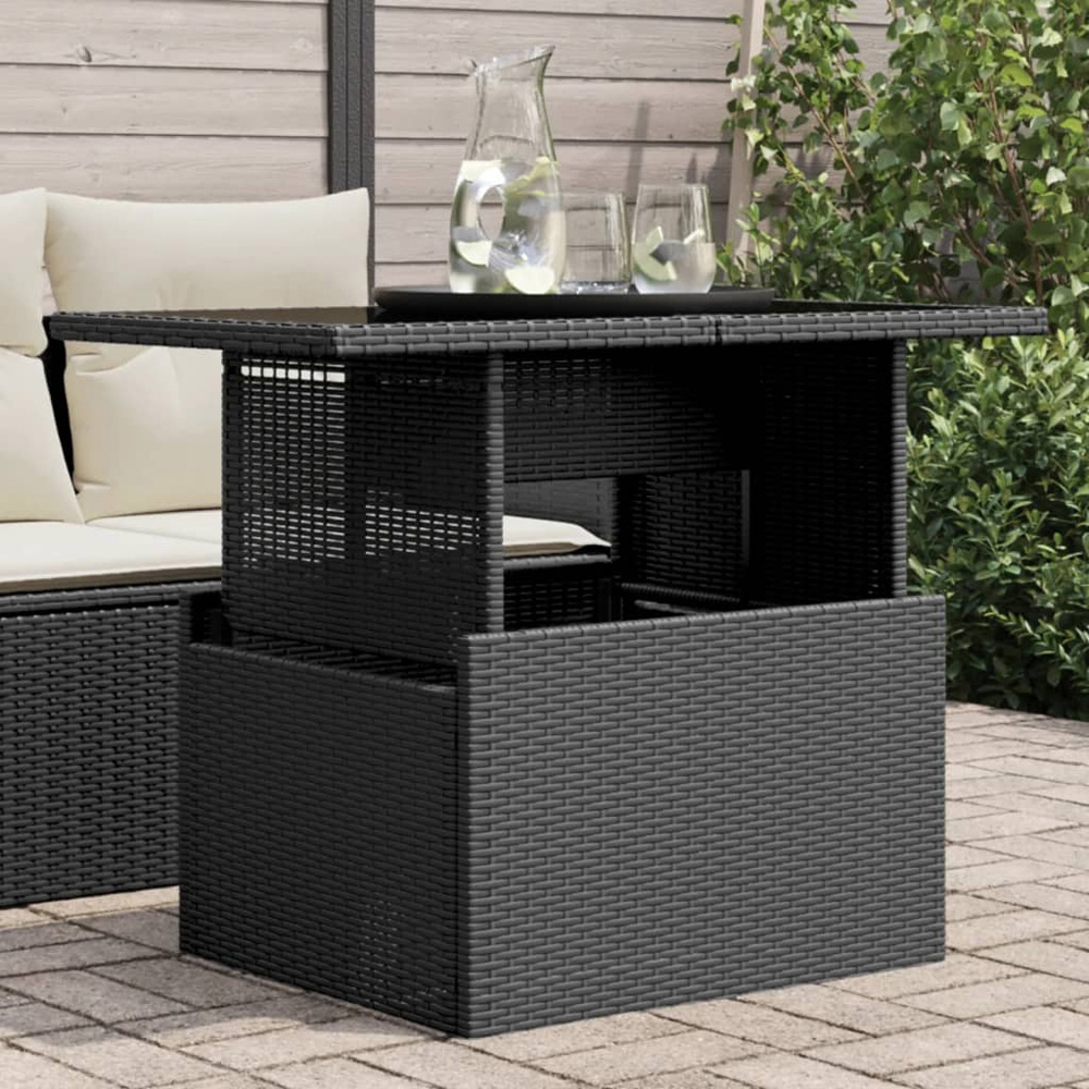 Walplus 2 Seater Black Poly Rattan Liftable Glass Top Convertible Garden Dining Table