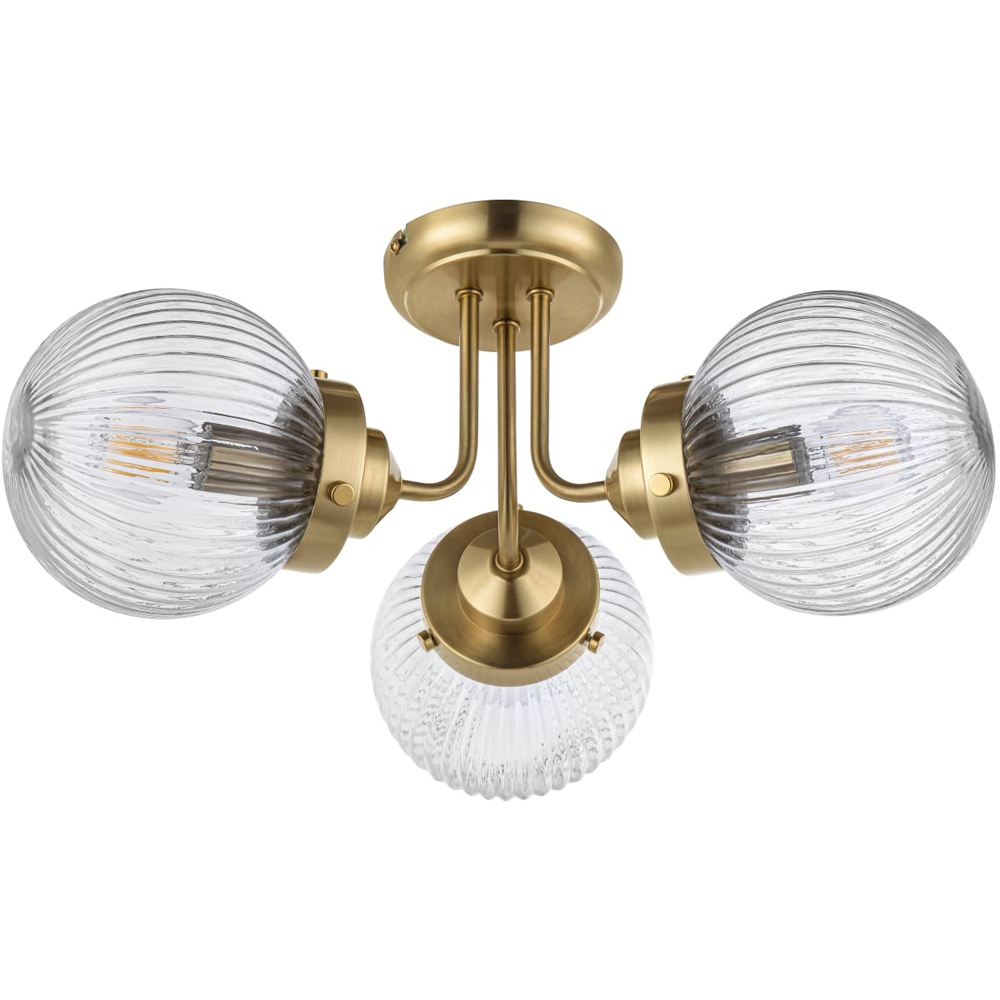 Cosylyte Finley Bathroom 3 Light Classic Ribbed Glass Brass Metal Base Side Ceiling Light