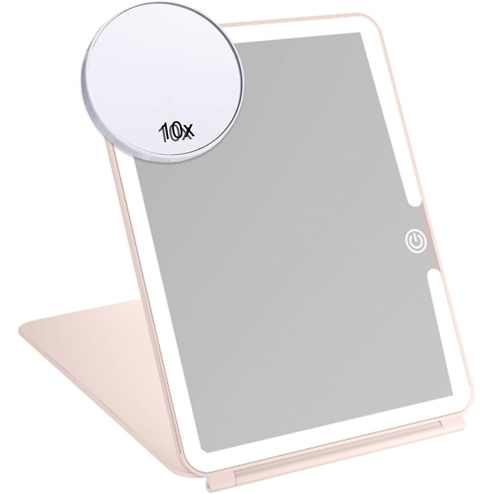 Image of Atek ATEK Pink Rechargeable LED Touch Control Travel Makeup Mirror with 10x Magnifying Insert