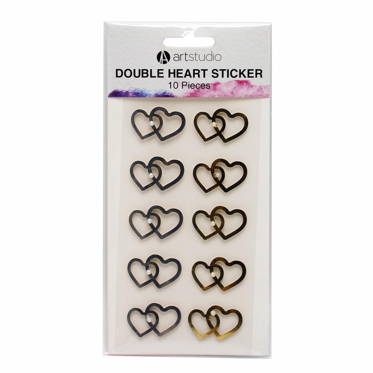 Pack of 10 Art Studio Double Heart Craft Stickers