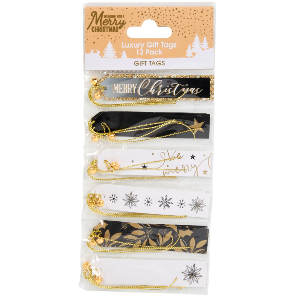 Pack of 12 Black and Gold Luxury Gift Tags - Black