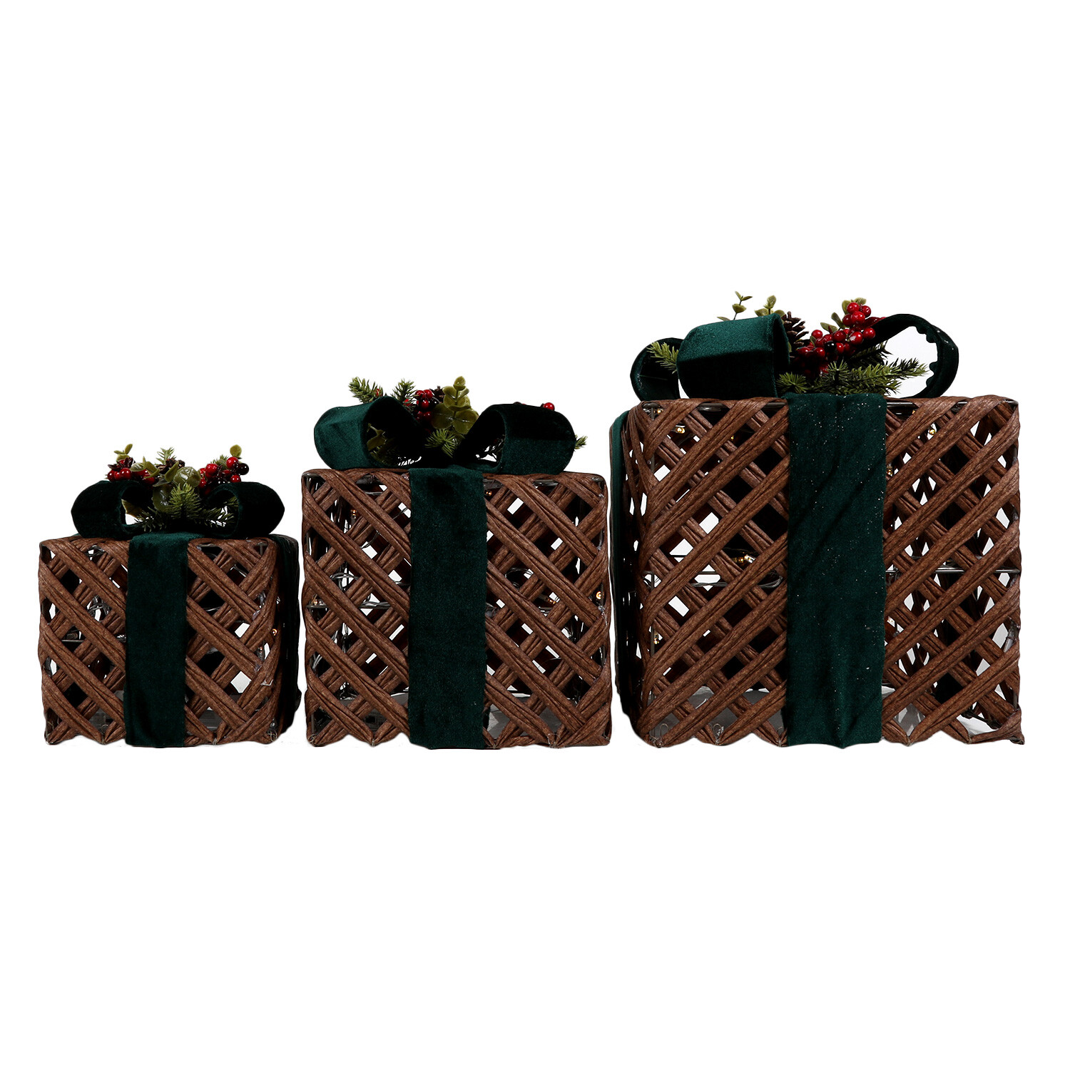 Royal Emerald Green LED Velvet Presents Set of 3