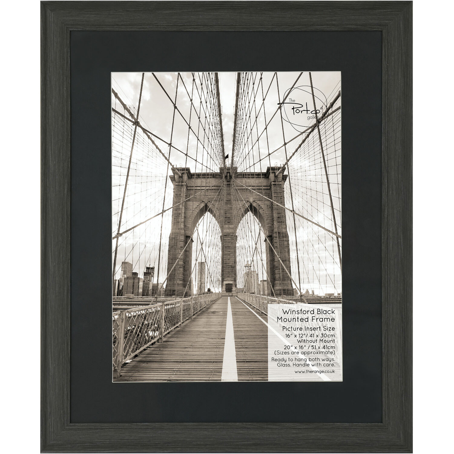 The Port. Co Gallery Winsford Black Mounted Photo Frame 16 x 12 inch