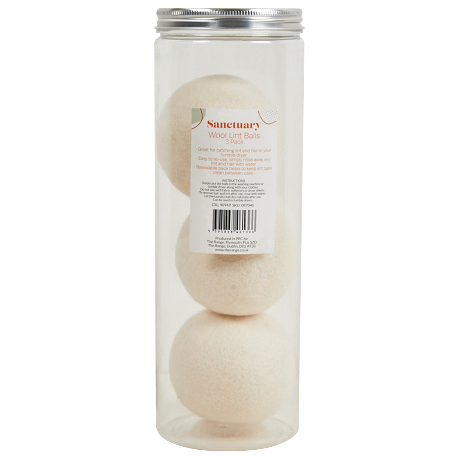 Pack of 3 Wool Lint Balls - White