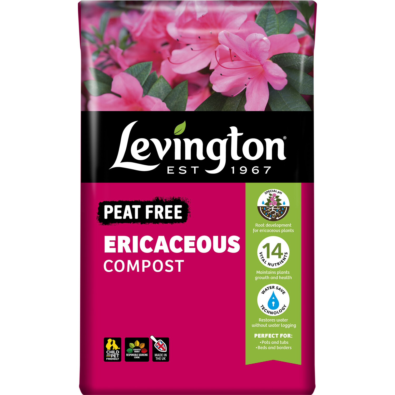 Levington Ericaceous Compost 50L - Peat Free - For Acid-Loving Plants