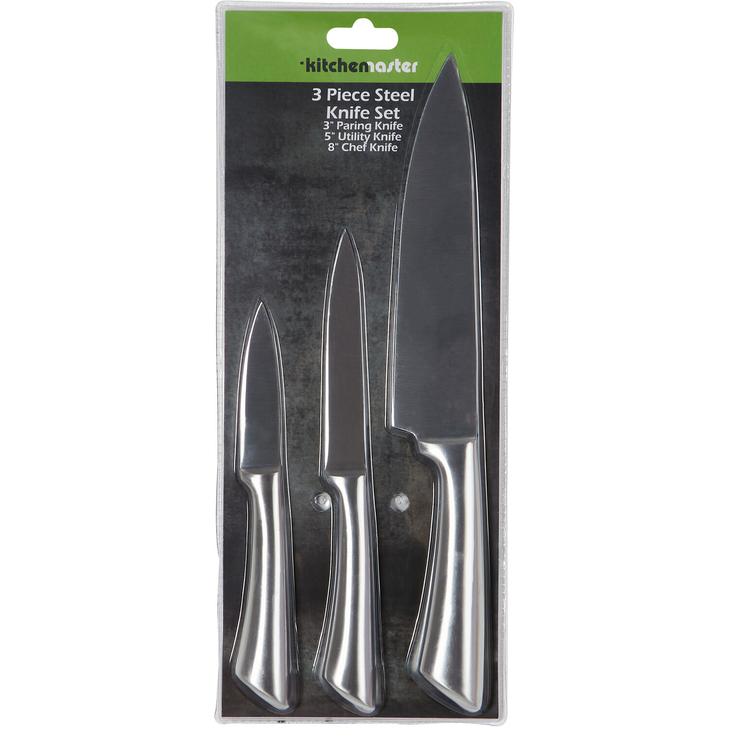 Kitchen Master 3-Piece Steel Knife Set - Chrome