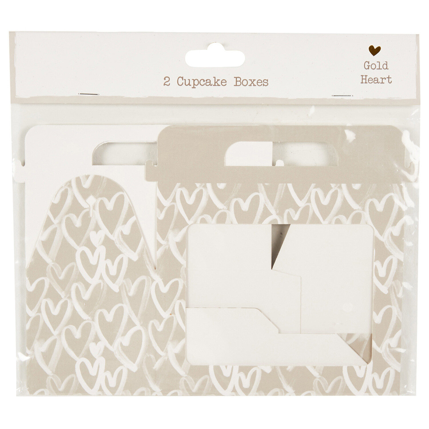 Pack of 2 Gold Hearts Cupcake Boxes - Neutral