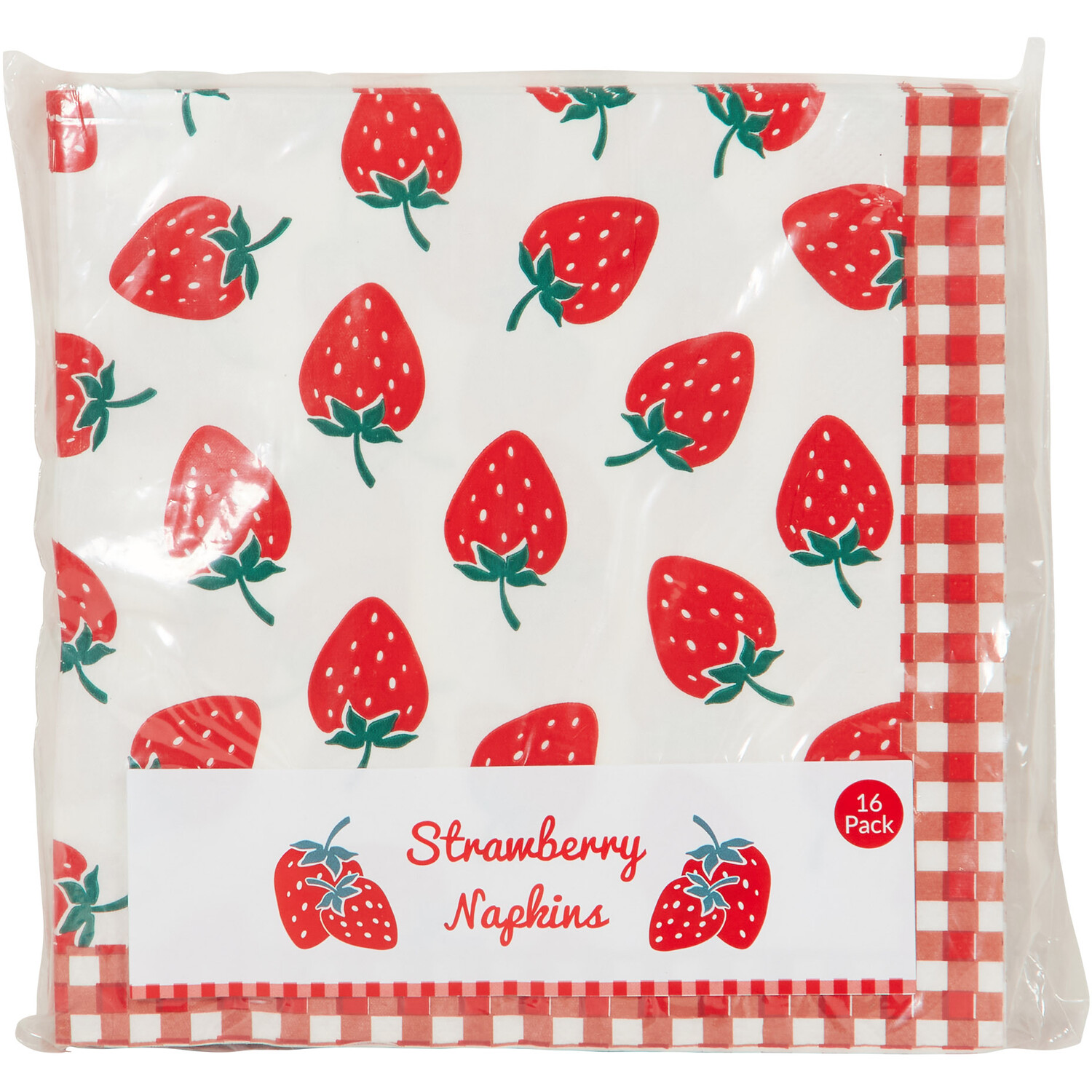 Pack of 16 Strawberry Napkins - White and Red