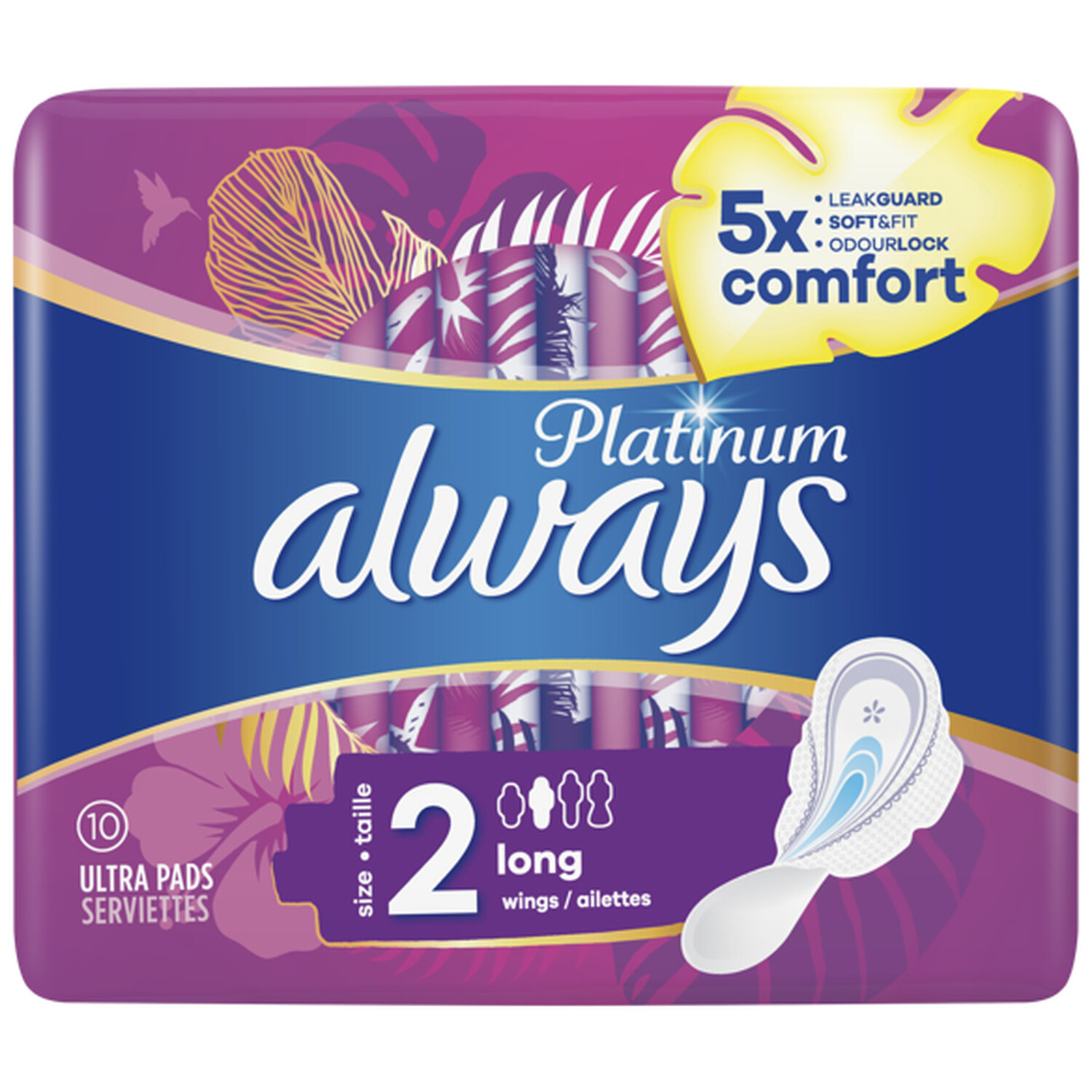Always Platinum Size 2 Long Pad 10 Pack