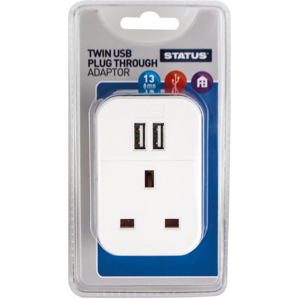 Status 1 Gang 2.1A Twin USB Port Plug Through Adaptor