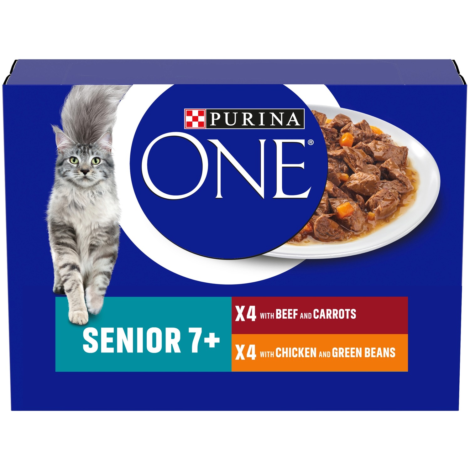 Purina One Chicken and Green Been Beef and Carrot Pouch Adult Cat Food 85g 8 Pack