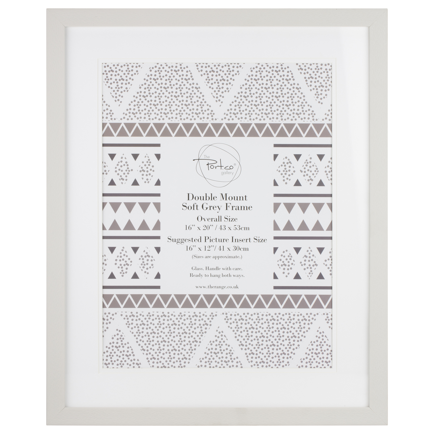 The Port. Co Gallery Soft Grey Double Mount Photo Frame 16 x 12 inch
