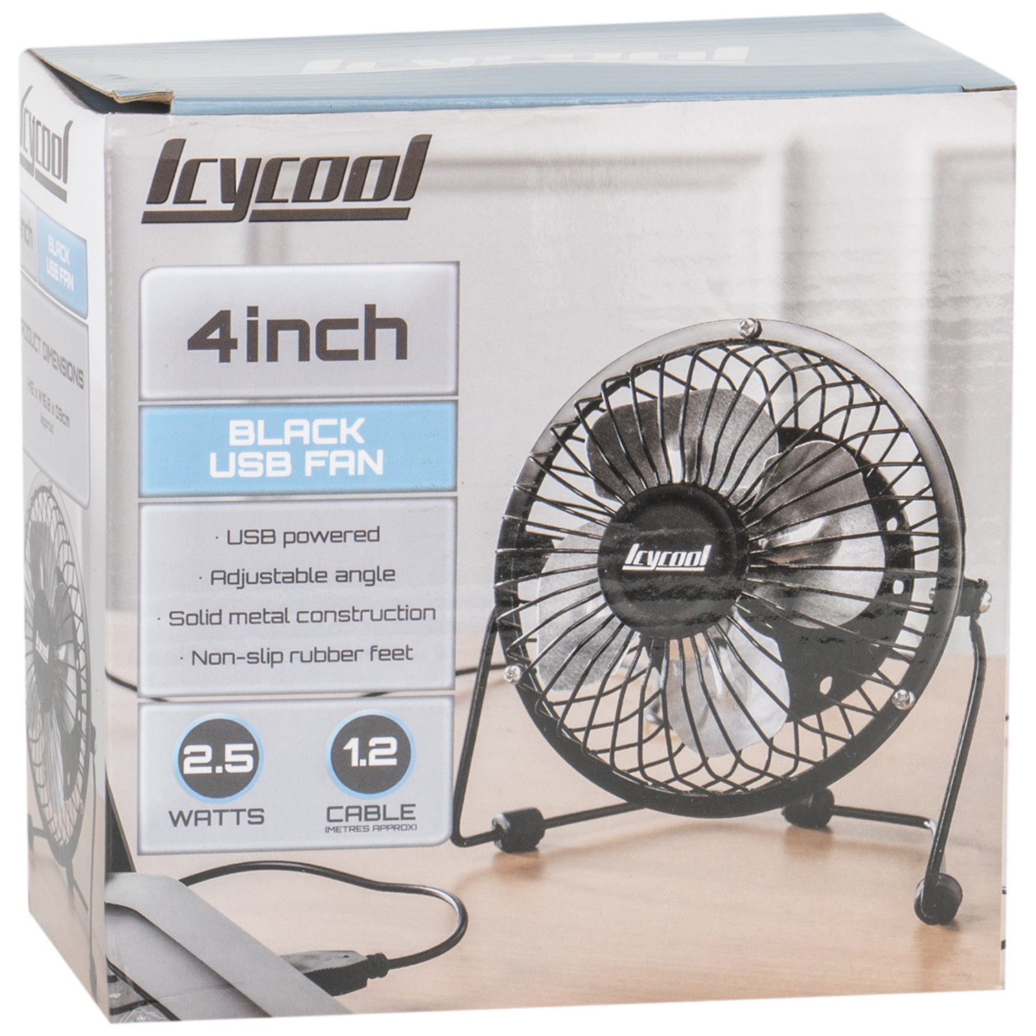 Icycool Black USB Mini Desk Fan 4 inch
