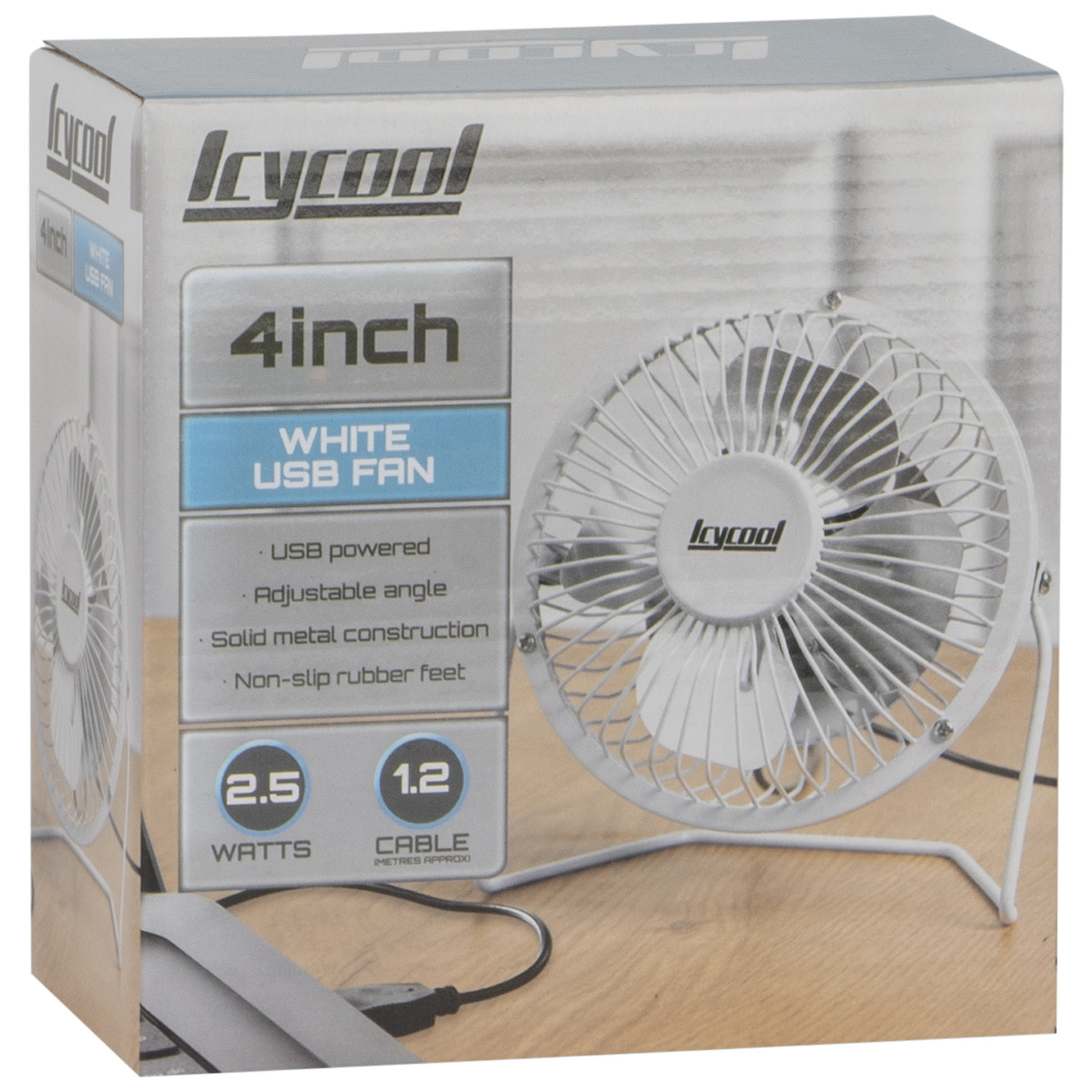 Icycool White USB Mini Desk Fan 4 inch